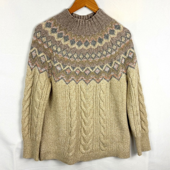 Chicos Women's Cable Knit Pullover Sweater Sz 1- M Cotton Blend Nordic Fair Isle - Picture 2 of 11
